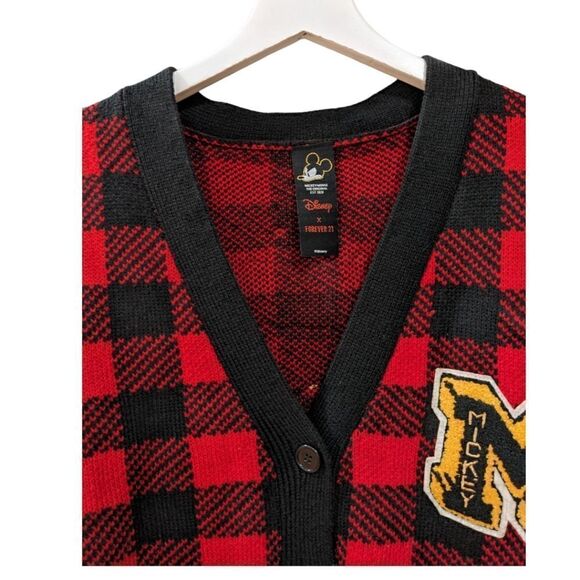 Disney x Forever 21 Mickey Mouse 90th Anniversary Buffalo Plaid Cardigan Size M - Picture 3 of 9